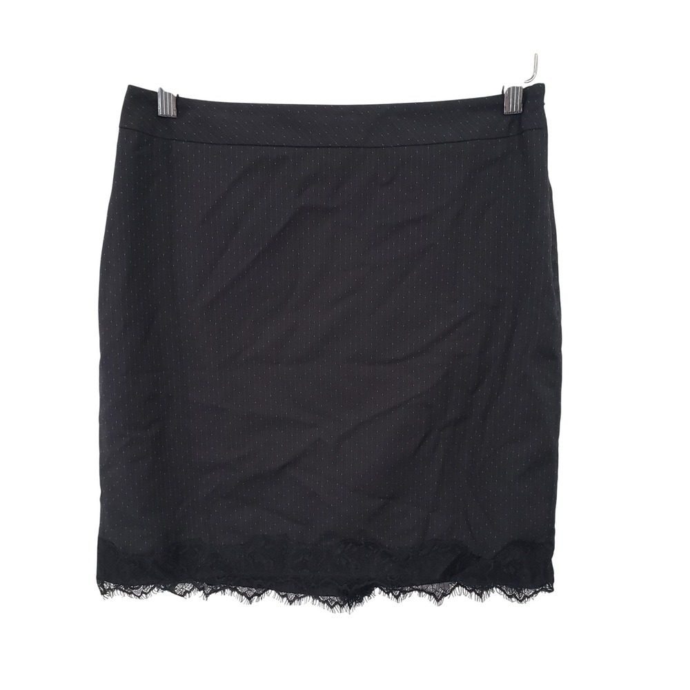 LOFT Pencil Skirt Black Lace Trim‎ Business Casual Womens Size 4 Minimalist Prep